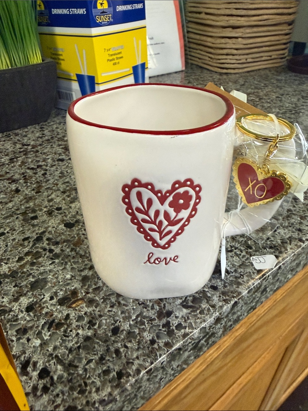 Love Heart Ceramic Mug with Red Trim